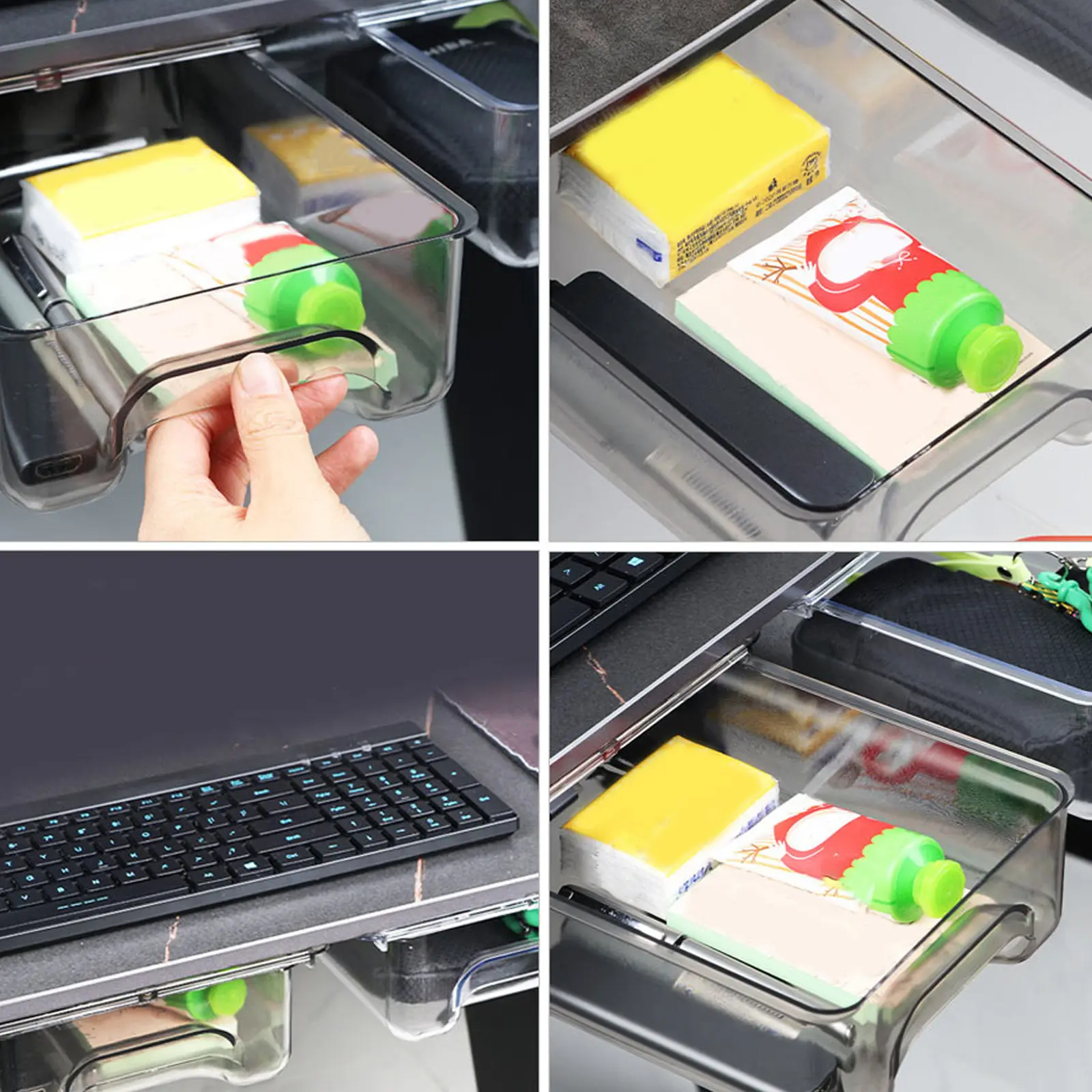 1Pcs Under Desk Drawer Box Hidden Stationery Organizer for Pens Rulers Jewelry Sundries Desktop Space Saver Transparent