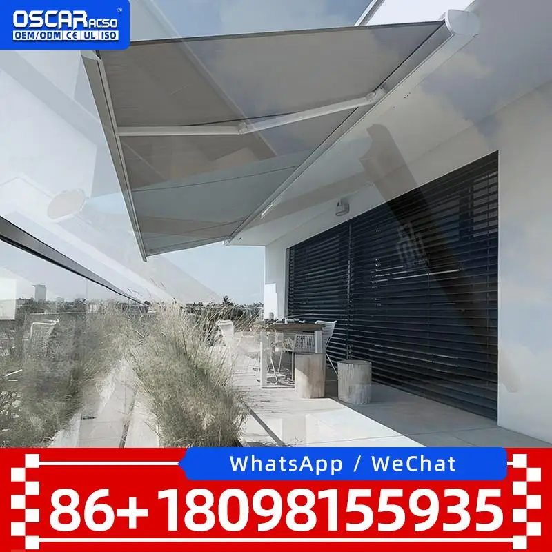 

Wall Installation Aluminum Box Awning 7x4m 4x3m Electric Retractable With LED Lights For Shop Retractable Awning