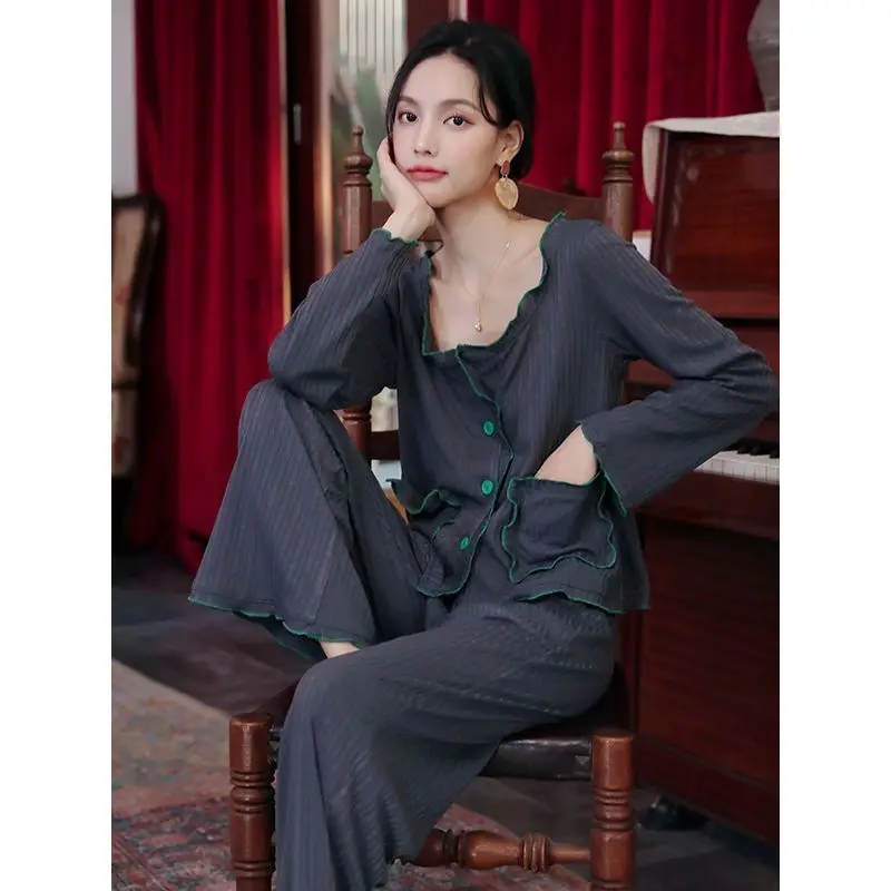 

Женский комплект одежды для сна в японском стиле в стиле Харадзюку, весенне-осенние женские длинные брюки с длинными рукавами, комплект из двух предметов, домашняя одежда