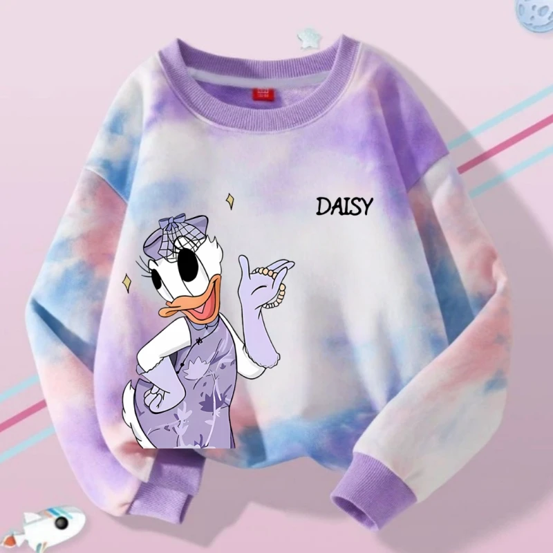 

Осенняя одежда Disney для маленьких девочек с принтом тай-дай, детские толстовки с принтом Минни Дейзи и утки, детские футболки с длинными рукавами для девочек, верхняя одежда