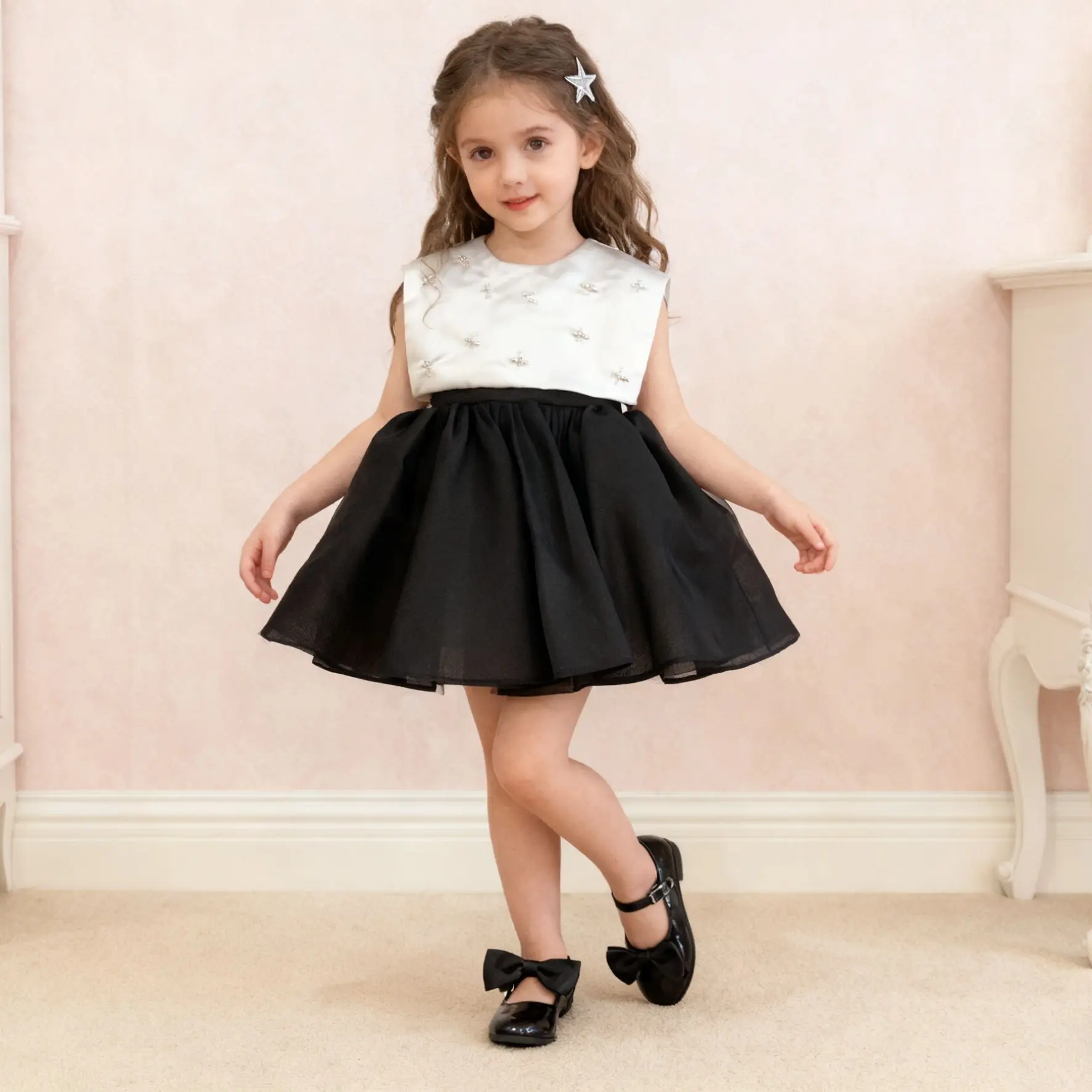 2025 New Banquet Baby Black High End Evening Dress Flower Girl Temperament Patchwork Princess Dress