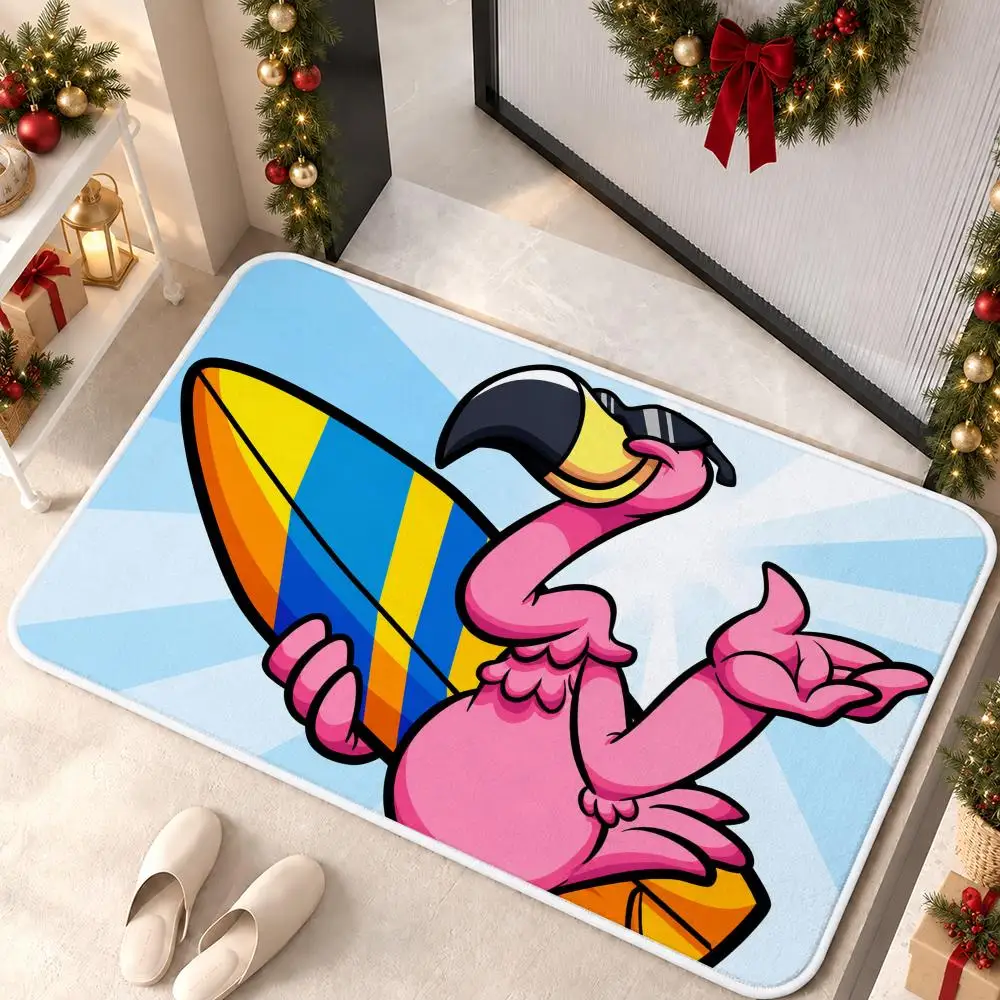 Surfing Animal Crew Floor Mat Soft Flannel Rug Non Slip Washable Quick Dry Mat for Bathroom Bedroom Kitchen Home Decor