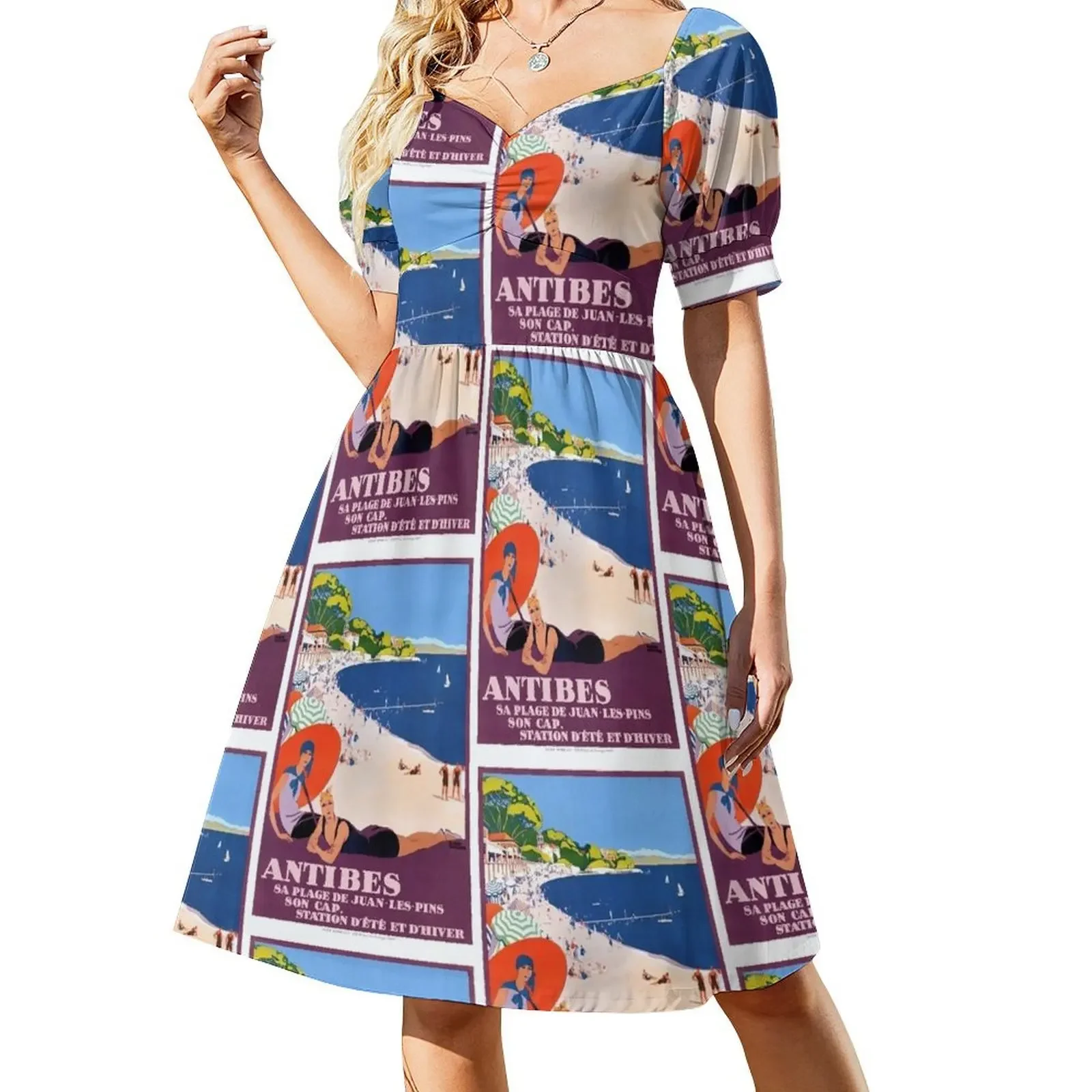 

1928 France ANTIBES French Riviera Travel Poster Short-Sleeved Dress dress summer dresses for prom Dress