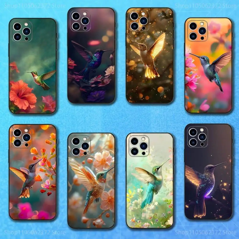 

Animals Hummingbird Cute Case For iPhone 17,16,15,14,13,12,11 Plus,Pro Max,XS,X,XR,SE,Mini,8,7,Soft Silicone Black Cover