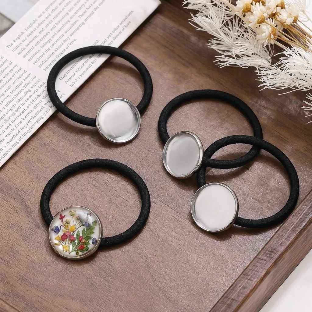 5 Stück Edelstahl-Haarband-Basis, elastisches Band mit Cabochon-Basishalter für DIY-Haaraccessoires, Haarring-Basis. – Detail 1