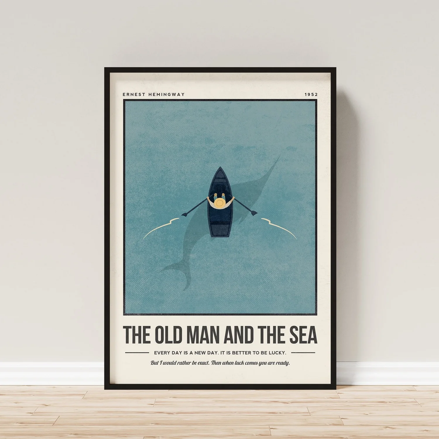 1pc Canvas Poster,Wall Art Print The Old Man and The Sea Ernest Hemingway Book Cover Quote Wall Art Retro Literary Poster Book L