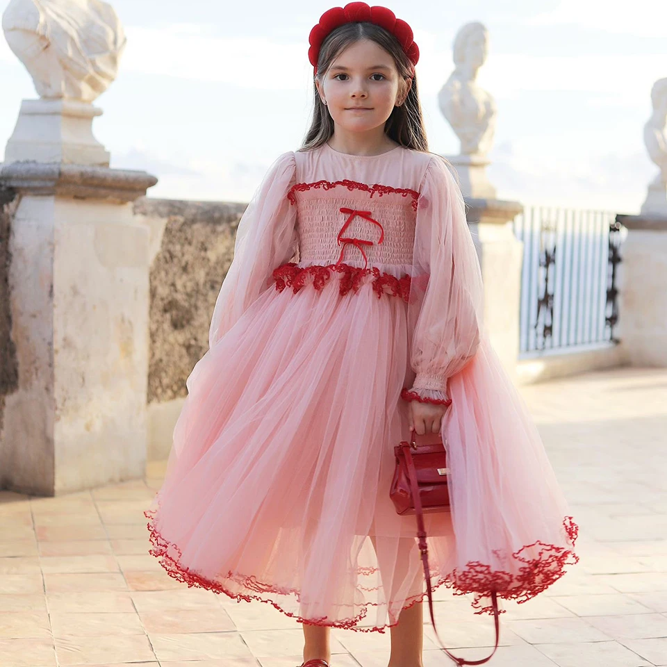 RAS 2025 Girls Casual Hoodie Dresses Autumn Winter Long Sleeve Mesh Splicing Dress French Outdoor Daily Kids Birthday Clothing