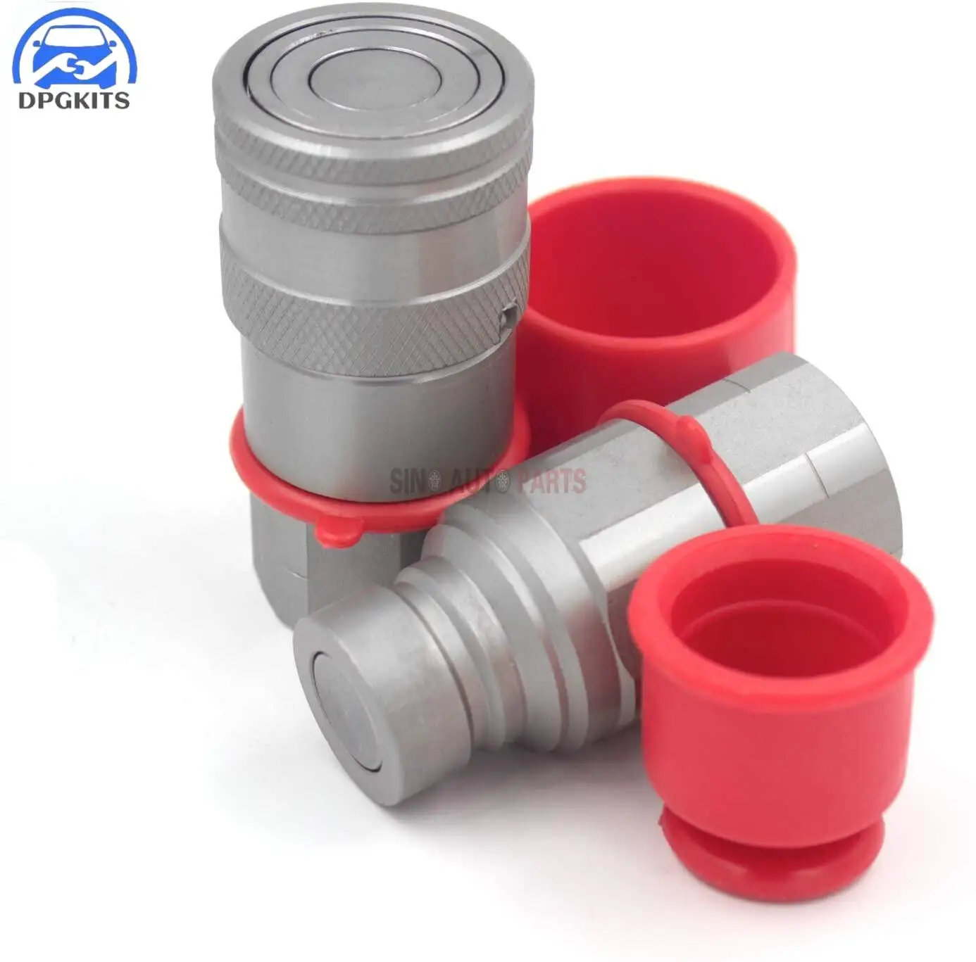

1/2" NPT Thread Skid Steer Bobcat Flat Face Hydraulic Quick Connect Couplers/Couplings Set w/Dust Caps Quick Connect Couplers
