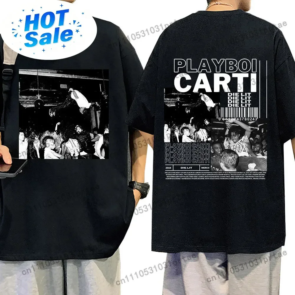 Rapper Playboi Carti Music Album Die Lit Graphic T Shirt Men Women's Hip Hop Vintage Fashion Short Sleeve T Shirts Streetwear Bl