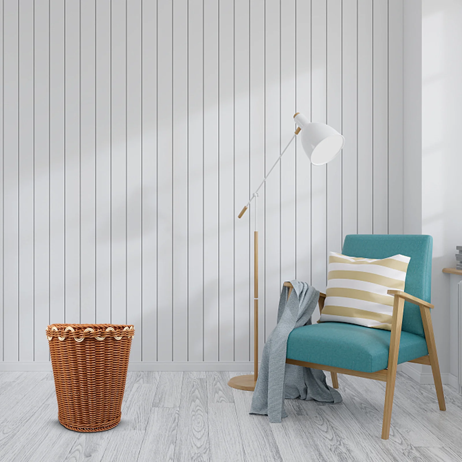 

Woven Trash Can with Imitation Rattan Design for Home Office Bedroom Garbage Basket Storage Utility Sundries Holder Decorative