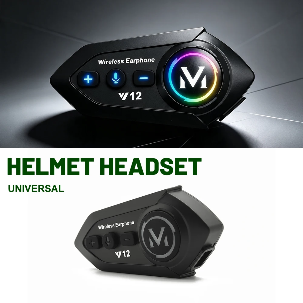 Y12 Dual Mic Motorcycle Helmet Bluetooth Intercom Distance 500M Voice Assistant Multi-scene Mixing Music Sharing Waterproof