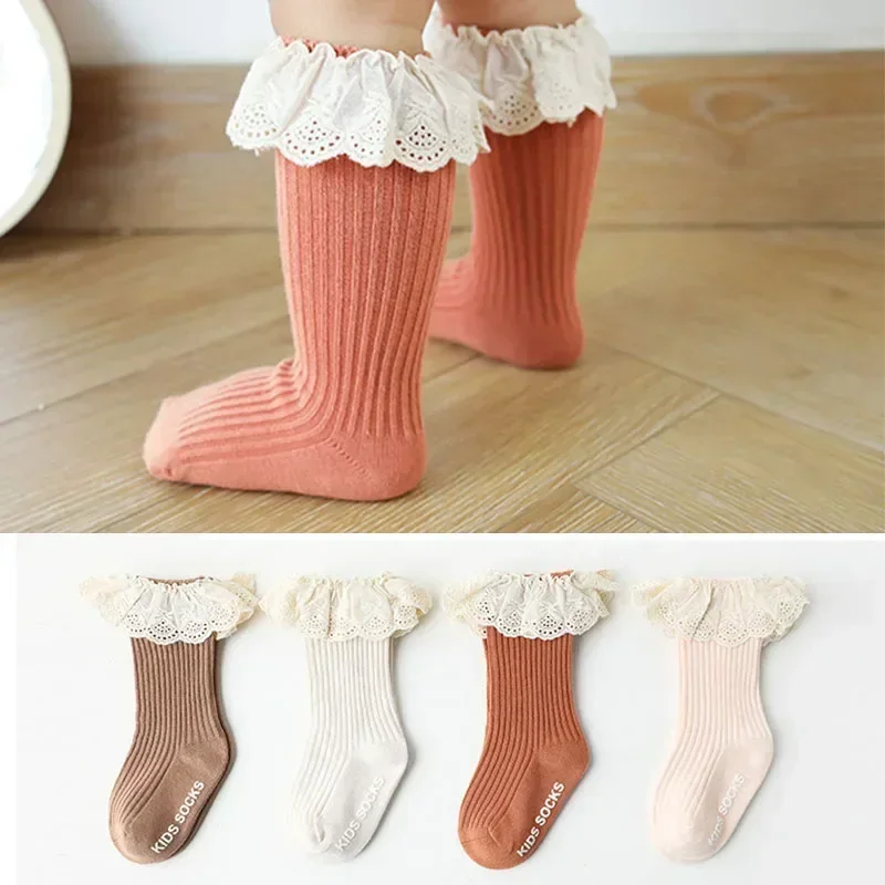 Girls Knee High Long Soft Cotton Lace Baby Children Socks Baby Socks New Kids Toddlers Baby Girl Socks 0 To 3 Years Fall Clothes