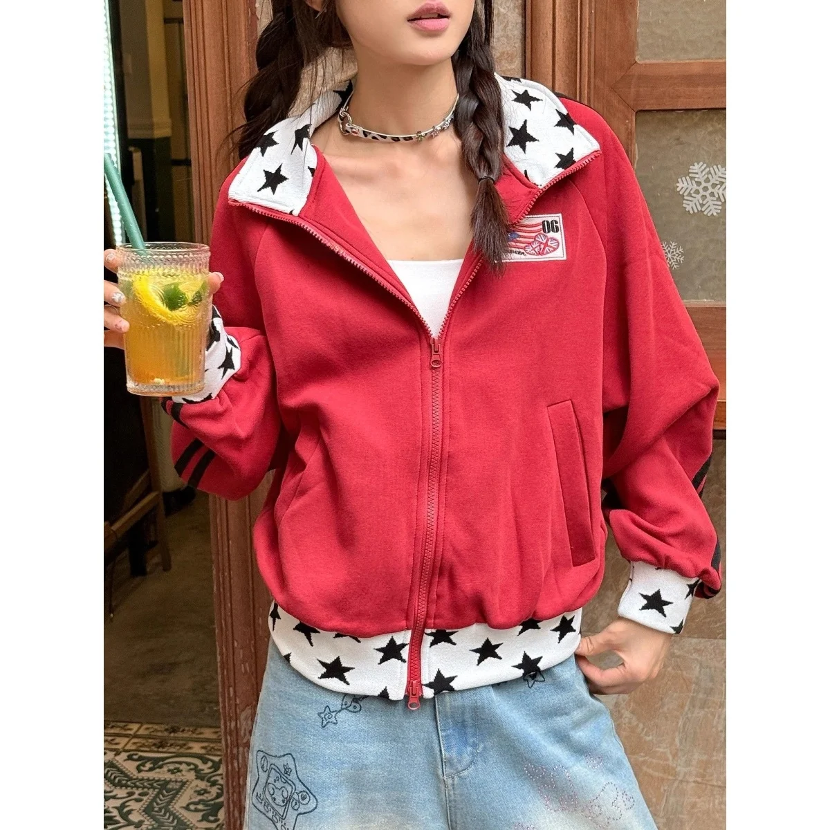 

Американский кардиган в стиле High Street с длинными рукавами, свободный повседневный универсальный свитшот с цветными блоками для весны и осени