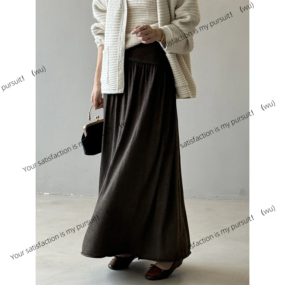 여성 가을 분위기를 위한 한국식 플리츠 하이웨이스트 니트 스커트는 얇고 드레이프합니다