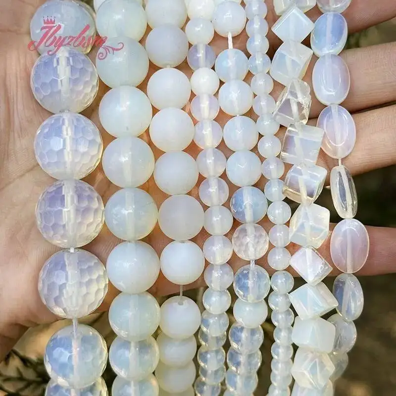 حبات الحجر الطبيعي العقيق الأبيض لصنع المجوهرات عقد دي اي واي سوار فضفاض خزر عازل ستراند 15 بوصة 4/6/8/10/12 مللي متر #2