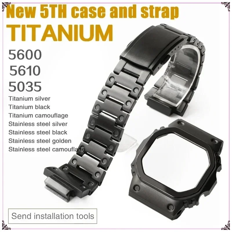 5600 5610 Titanium Alloy GMW-B5000 5035 Mod Kit For Casioak Watch G5600E GWB5600 GWM5610 DW5600 Metal Case  And Strap With Tools