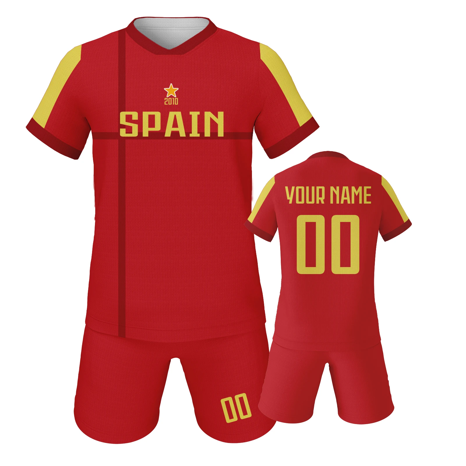 

Spain Custom Soccer Jersey Sets Football Kits Kids Training Outfit Club Personalized Name Number Soccer Uniform for Boys ＆ Girls