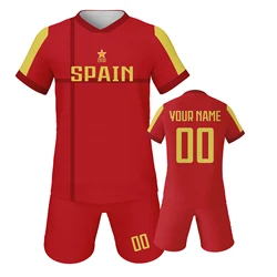 Conjuntos de camisetas de fútbol personalizadas de España, kits de fútbol, traje de entrenamiento para niños, uniforme de fútbol con número de nombre personalizado para niños y niñas