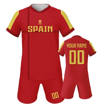 Spain Custom Soccer Jersey Sets Football Kits Kids Training Outfit Club Personalized Name Number Soccer Uniform for Boys ＆ Girls