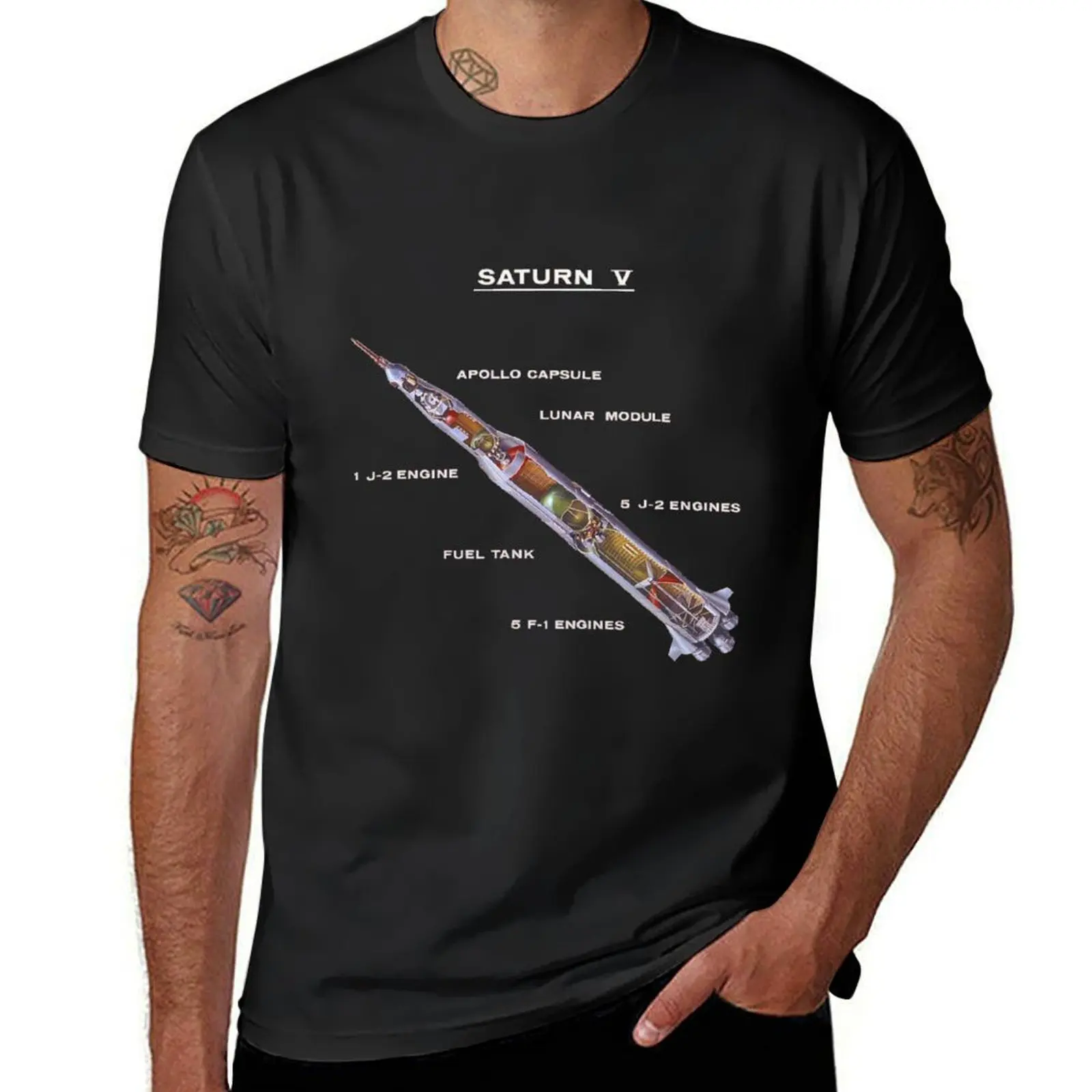 Saturn V from Apollo Crewed Lunar Expedition No Background Vertical T-Shirt quick-drying Men's clothing