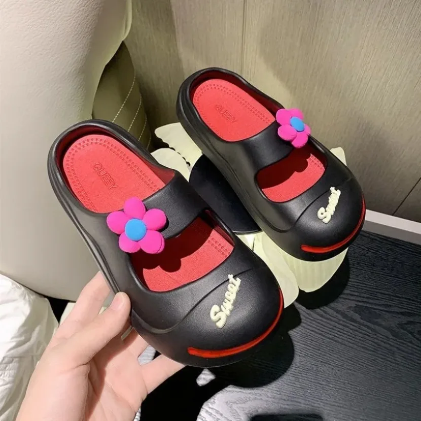 women shoes clog slippers flower Cartoon cute Kawaii flip flops summer Beach Outdoor sandal Non Slip Anti Skid Soft Sole funny