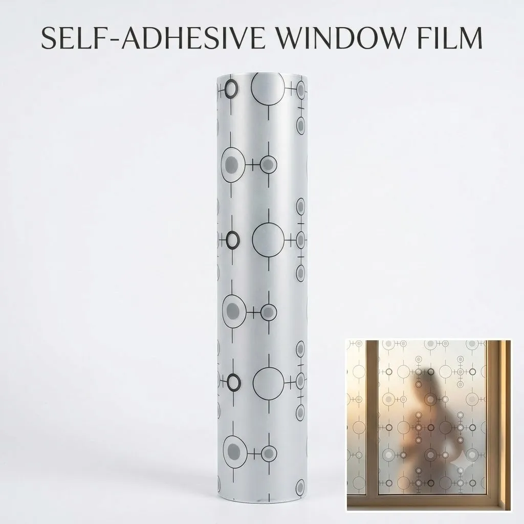 Home Decor Self‑Adhesive Window Film Geometric Circle Frosted Opaque Privacy Glass Sticker Anti‑UV Waterproof PVC Film