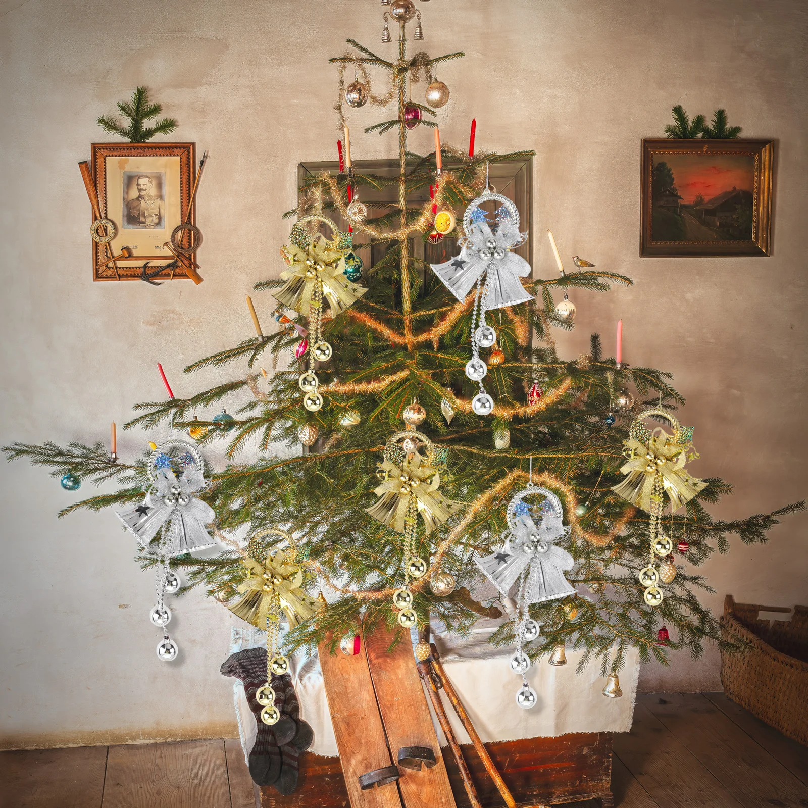 

2Pcs Christmas Hanging Bell Pendant Fashion Xmas Window Dress-Up Ornament Hanging Bell Party Decoration