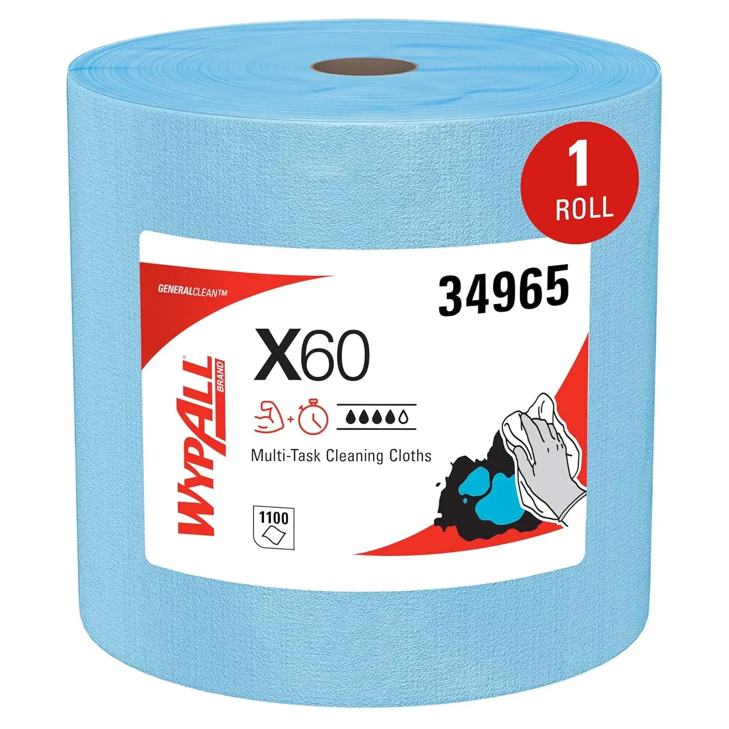 

GeneralClean X60 Cloths Multi-Task Cleaning Wipes, Jumbo (34965), Strong and Absorbent Towels, Blue (1 Roll of 1,100 Sheets, 1,1