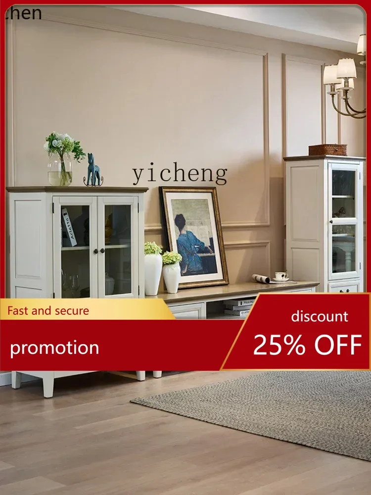 

HXL деревенский белый цельный деревянный однодверный стеклянный винный шкаф, пасторальный шкафчик для гостиной