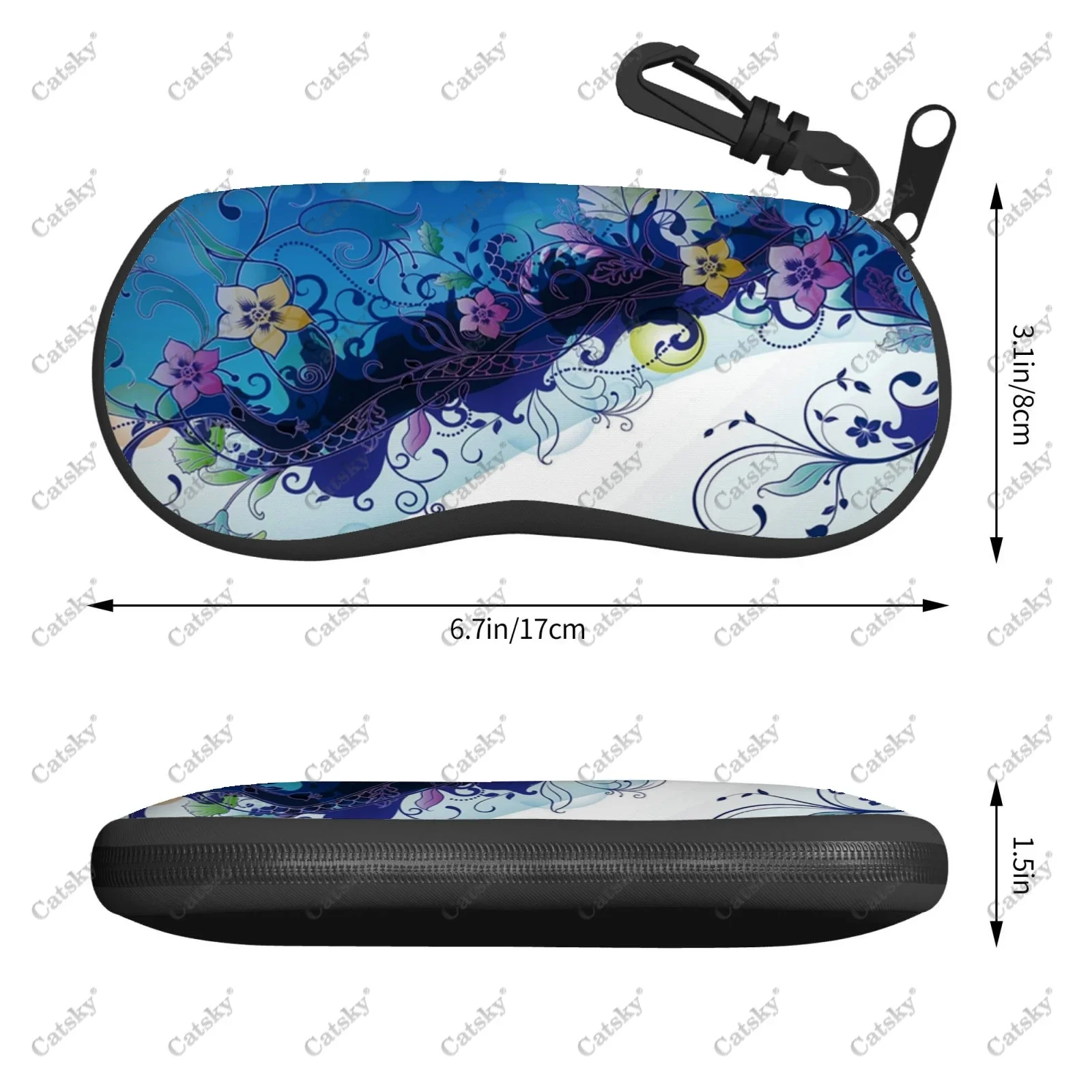 Abstract art blue flowers Glasses case zipper sunglasses bag travel printed soft shell storage for men women Glasses case