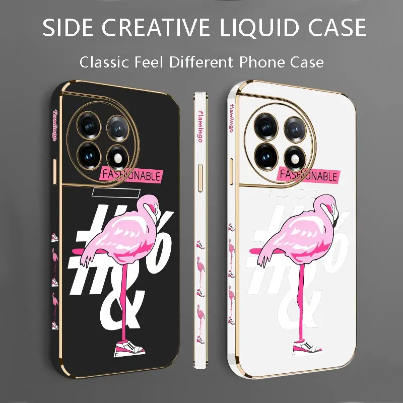 Pink Flamingos Luxury Plating Phone Case For Oneplus 11R 11 11Pro 10R 10T 10Pro 9RT 9 9Pro 9R 8T Ace2 Ace2V Ace2Pro Ace Cover