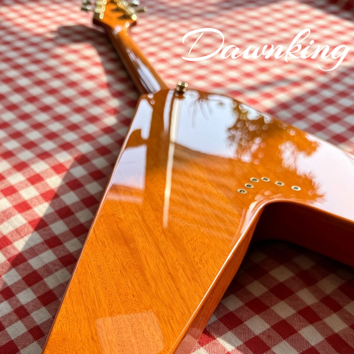 In Stock Flying V Style Natural Wood Electric Guitar White Pickguard Gold Hardware HH Humbucker Pickups Free Shipping Worldwide view 5