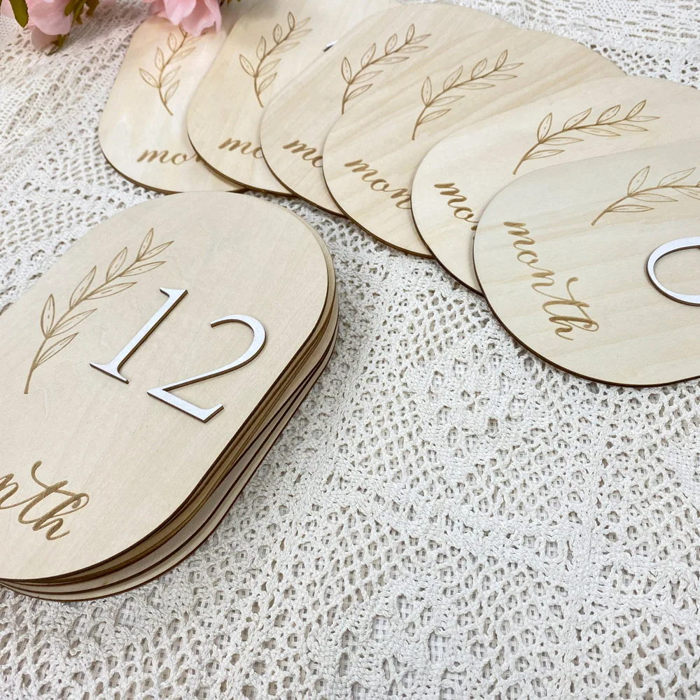 1Set Wooden Baby Month Milestone Card Flower Shape Record Card Newborn Birthday Gift Souvenir Baby Photo Photography Accessories