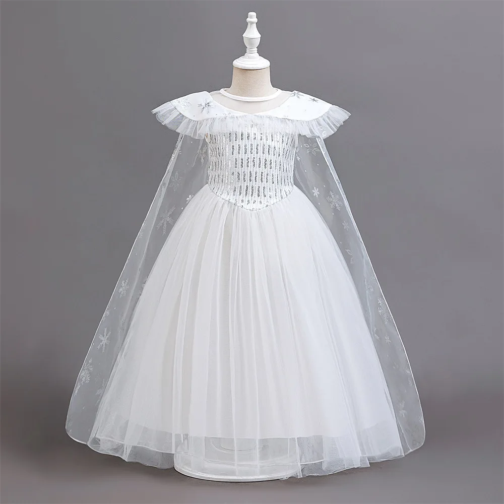 Children's Baptismal Wedding Dress Girl Princess Elsa Cosplay Costumes Girls Party Dresses Kids First Communion White Dress