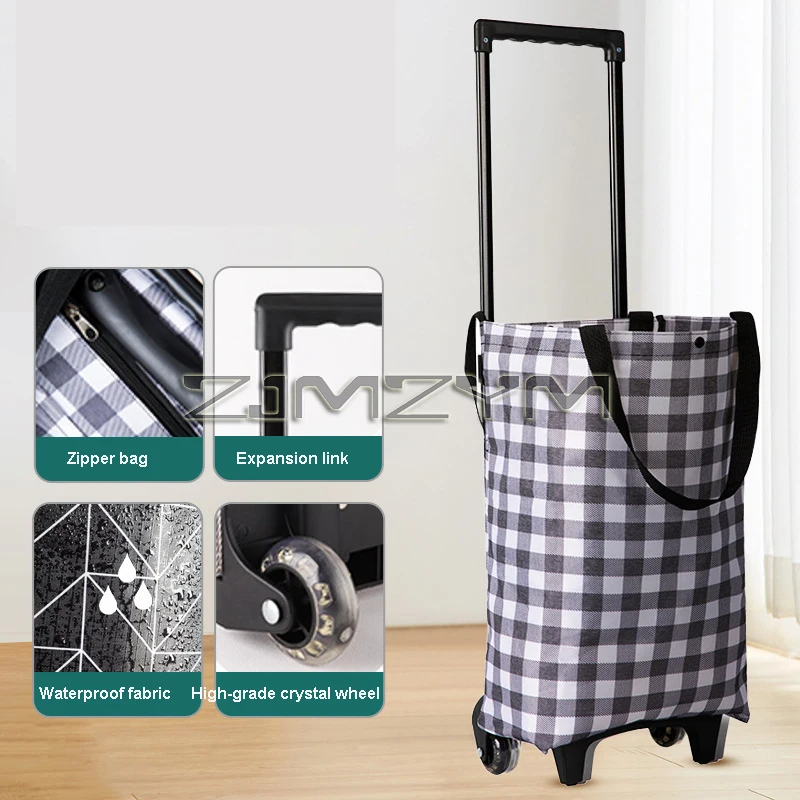 Can Pull Carry Shopping Cart Foldable Stair Climbing Grocery Trolley Large Capacity Vegetable Bung Rainproof Ultra-light Handbag