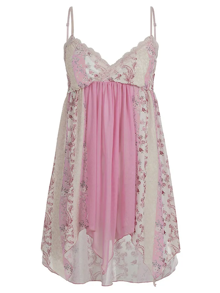 

Romore Millennium Pink Retro Print Asymmetrical Lace Crop Top Vaion Sle Women's Vest Summer 2025 Floral Pattern