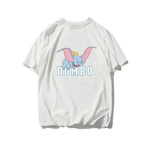 

Disney Dumbo T Shirt Women Cotton Short Sleeve Tops 2025 Summer Graphic Tees White Base Dumbo Blue Elephant Pink Ears Yellow