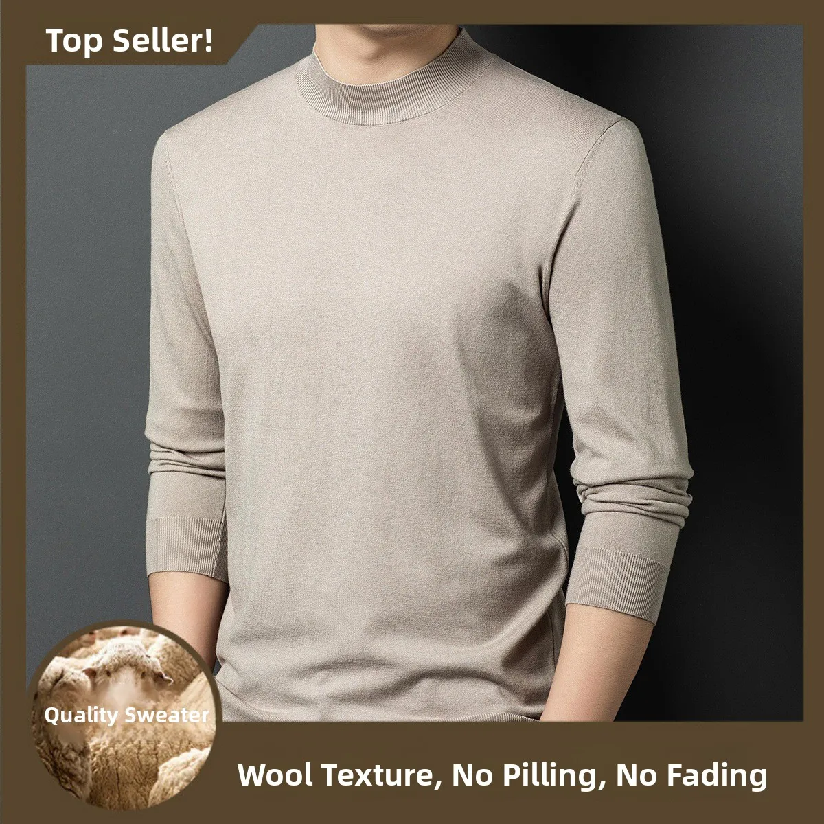 

Новый мужской вязаный свитер из шерсти и шелка с высоким воротником, круглым вырезом, повседневный пуловер из полиэфирного волокна, тонкий, с длинными рукавами