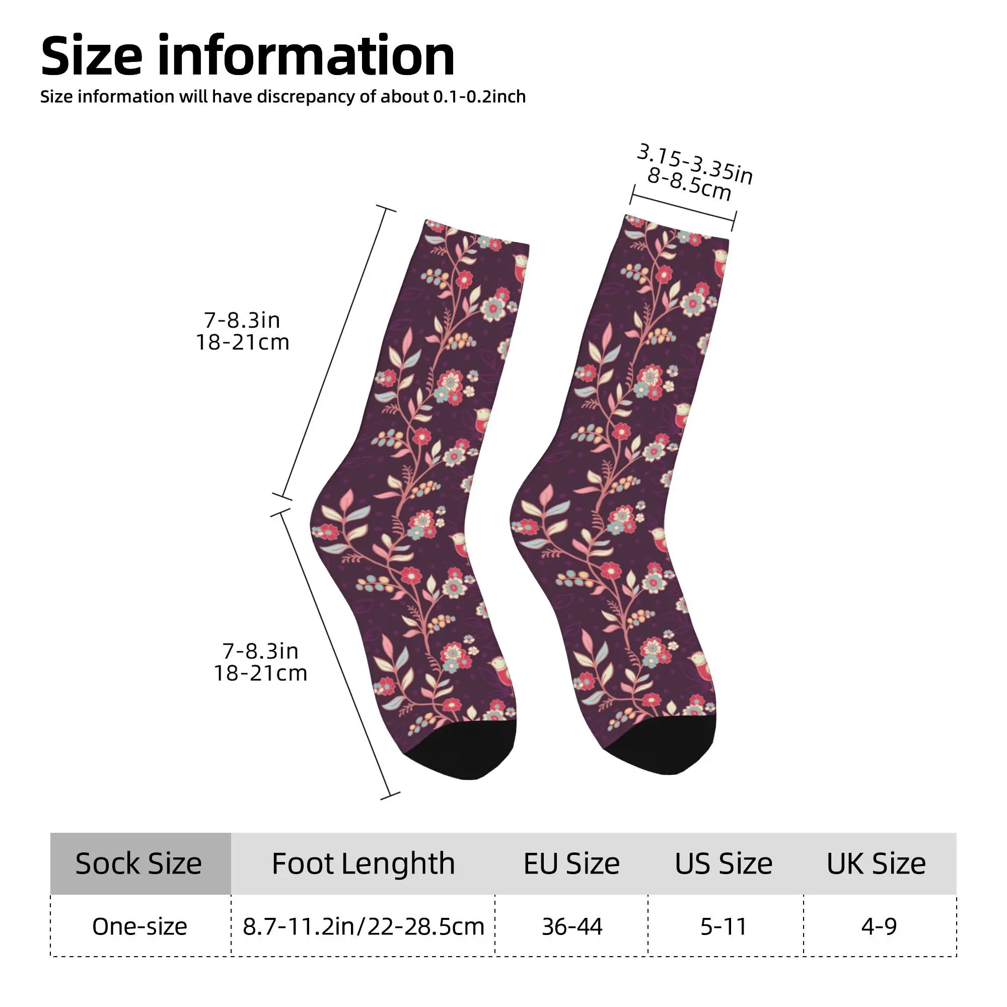 1pc Vintage Floral Pattern with Birds Printed Men's Socks  Novelty Hip Hop Harajuku Pattern Crew Sock Casual Gift