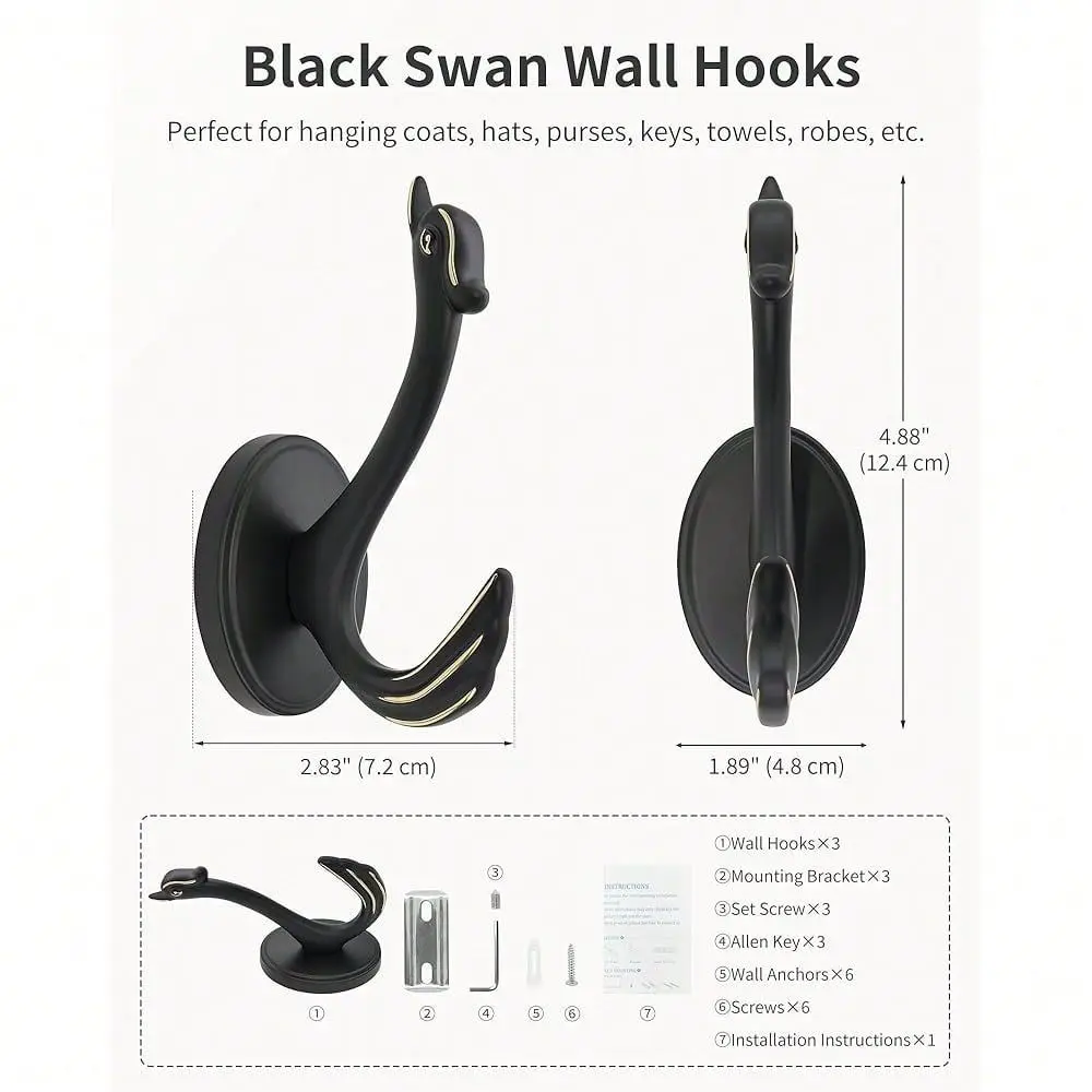 

Wall Hooks For Hanging, Cute Swan Coat Hooks Wall Mount Unique Hanger Clothes Key Purse Hat Robe Towel Hook For Bathroom Shower