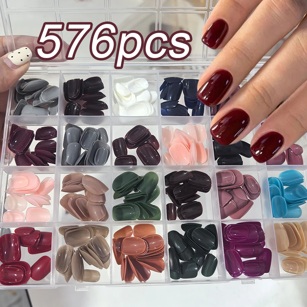

576 шт./кор. Цвет вишни и сливы. Короткие акриловые накладные ногти квадратной формы. Накладные ногти. Накладные ногти.