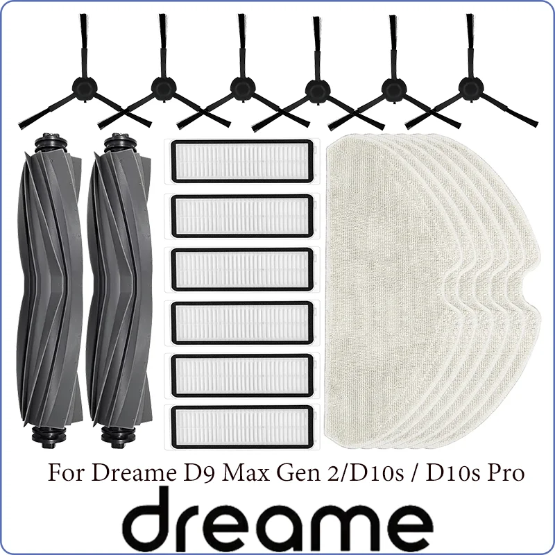 

Compatible for Dreame D9 Max Gen 2 / D10s / D10s Pro Main Side Brush HEPA Filter Mop Pads Spare Parts Accessories