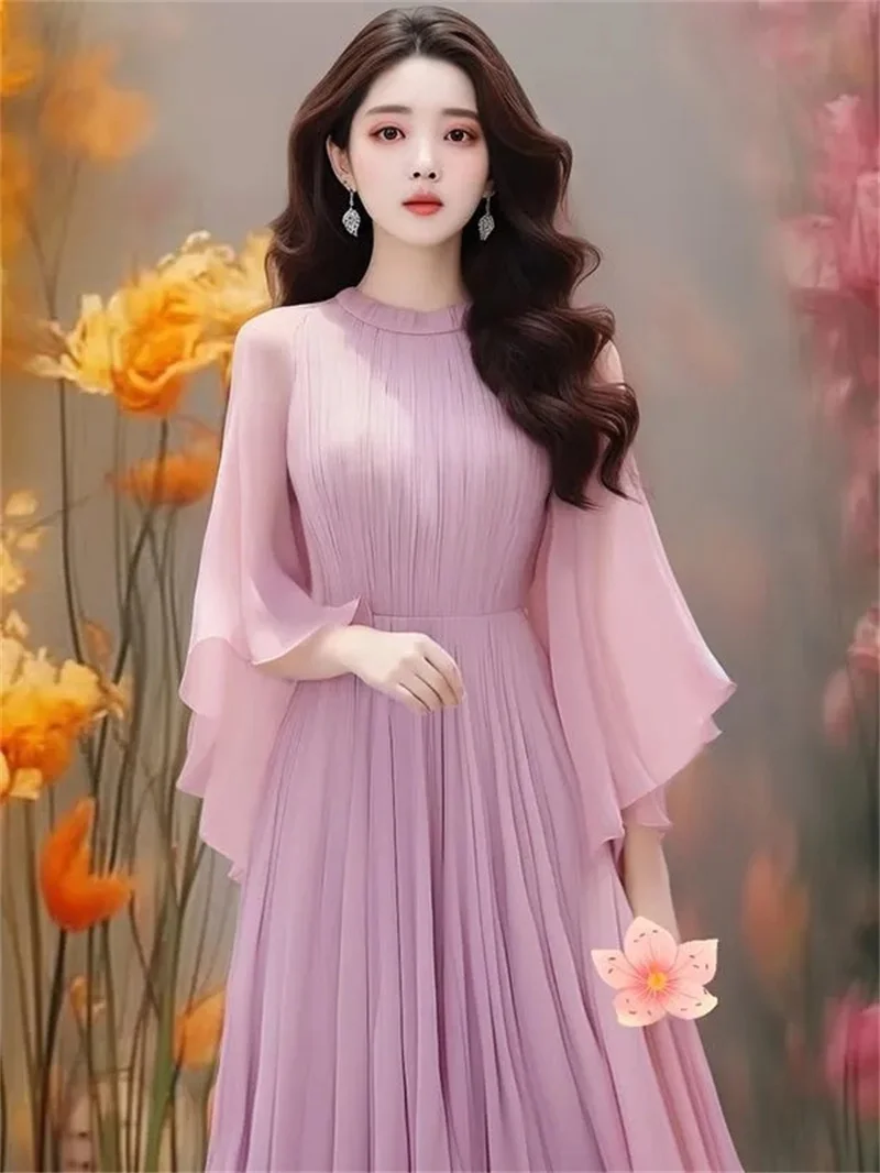 

A niche High-end Exquisite Long Dress With Exquisite Beauty Gentle Style 2024 Spring Autumn Purple Chiffon Dress for Children S4