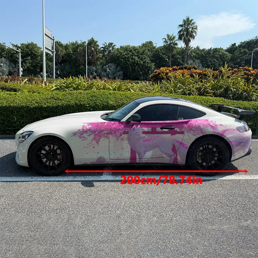 2pcs Divine Realm Spirit Fox Car Side Wraps, Self-Adhesive PVC Waterproof & Scratch-Resistant Stickers, Car Accessory Gift