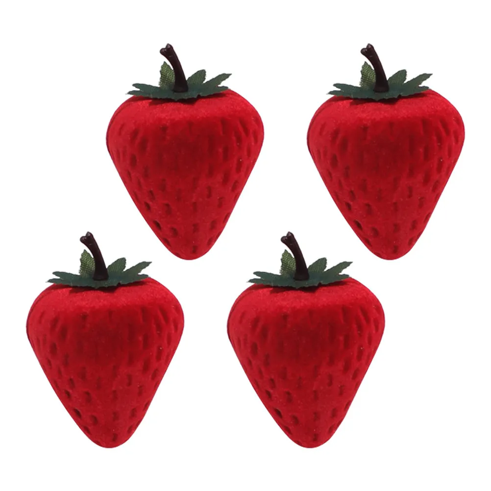 

4Pcs Strawberry Ring Box Creative Engagement Proposal Jewelry Organizer Wedding Gift Case Storage for Rings Earrings Necklaces