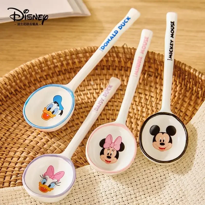 

Disney Cartoon Mickey Minnie Donald Duck Ceramic Small Spoon Household Soup Spoon Cute Long-handled Tableware Children's Gift