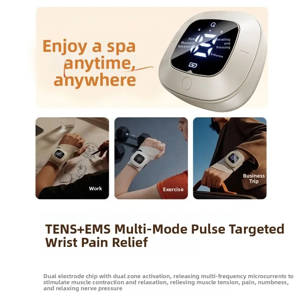 Vibration Mode EMS Wrist Massager USB Rechargeable Heat Compress Hand Massage Instrument 6 Massage Modes Portable