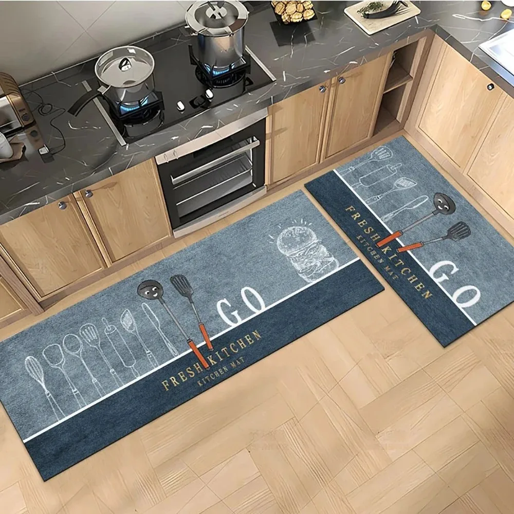 Kitchen Floor Mat Creative Patterns Oil-proof Waterproof Carpet PVC Leather Home Scratch-resistant Wear-resistant Rug Alfombra