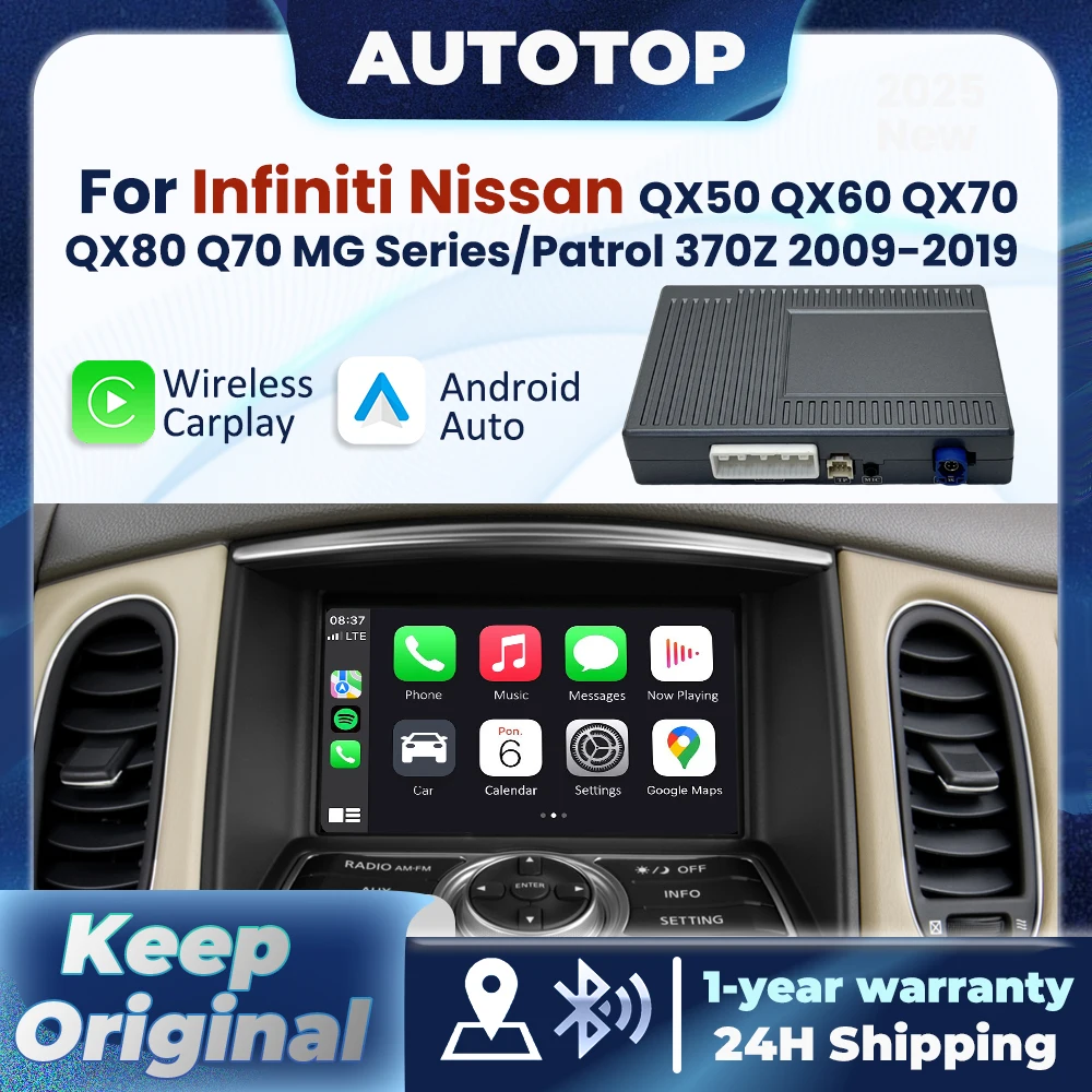 Décodeur sans fil CarPlay Android Auto pour Infiniti QX50 QX60 QX70 QX80 Q70 M G Series EX JX FX QX Nissan Patrol BT AUX Module