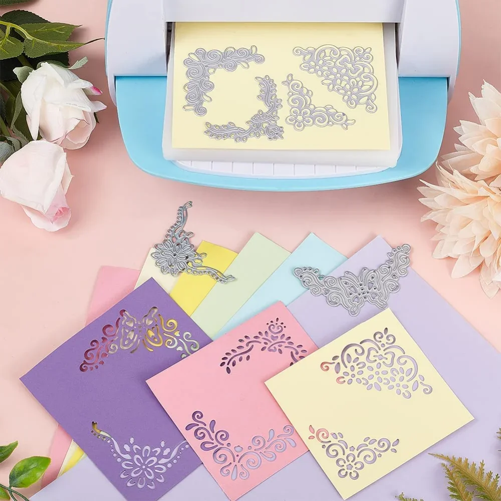 6 sztuk metalowe koronkowy narożnik wykrojniki Butterfly Die Cuts formy do DIY Scrapbooking dekoracja albumu zaproszenie ślubne co